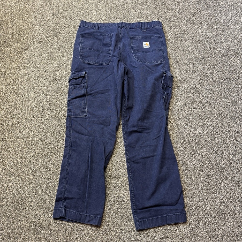 2 Pair Carhartt FR FLAME RESISTANT Relaxed Fit 36x29 Blue Cargo Pants Work Lot - Picture 5 of 12